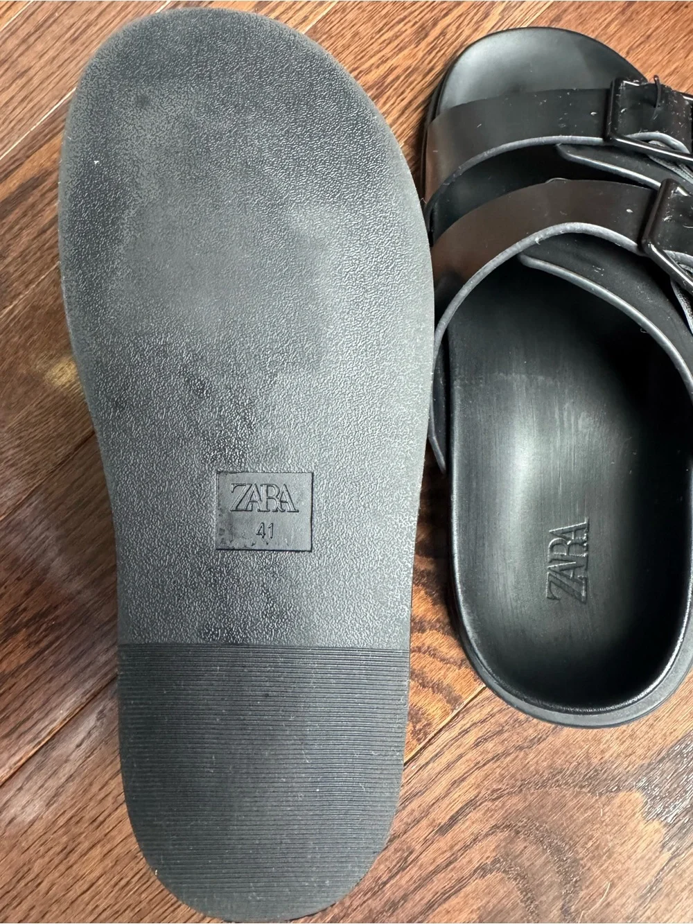 Zara Men's Black Double-Buckle Slide Sandals